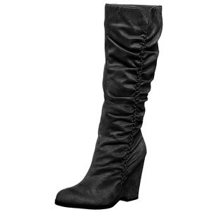 ❤️ EUC Black Suede Ruched Wedge Boots